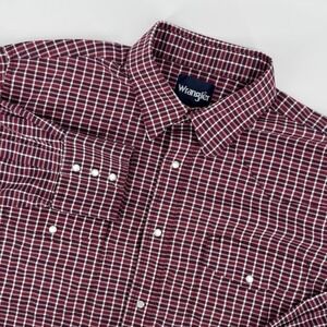 Wrangler Men's XL Burgundy Wine  Plaid Western Snap Shirt Long Sleeve Stretch